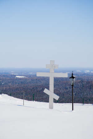 Cross on the White Mount in winter in the Perm Krai, Russiaのeditorial素材