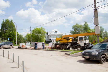 Perm, Russia - June 13.2017: Repair of the heating mains on a summer sunny dayのeditorial素材