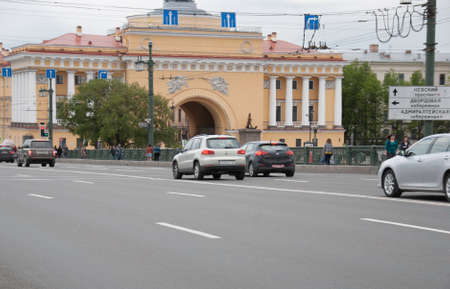SAINT-PETERSBURG, RUSSIA - June, 2015: Car traffic on the Palace Embankment. St. Petersburg, Russiaのeditorial素材