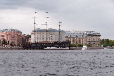 SAINT-PETERSBURG, RUSSIA - 12 JUNE, 2015: sailboat moored at the quay of the river Neva in St. Petersburg, Russia, June, 2015のeditorial素材