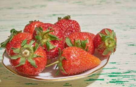 close-up fresh strawberries on a plateの写真素材