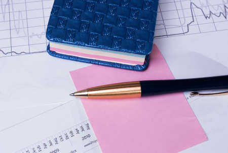 Pen lying on financial statements. Business Background