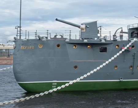 Saint Petersburg, Russia September 08, 2016: Bow gun of the Cruiser Aurora after reconstruction in St. Petersburg, Russiaのeditorial素材