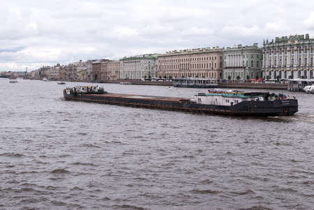Saint Petersburg Russia September 06, 2016: Floating along the embankment autumn bargeのeditorial素材
