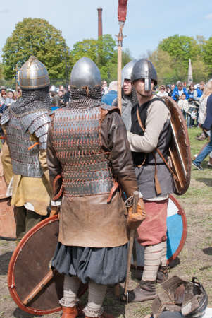 St. Petersburg, Russia - May 27, 2017: Demonstrational sword fight at the historical reconstruction festival in St. Petersburg, Russiaのeditorial素材