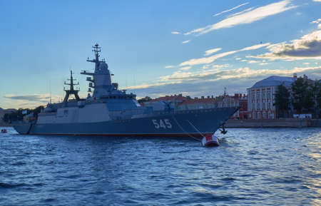 SAINT-PETERSBURG, RUSSIA - JULY 20, 2017: frigate Admiral Makarov in St. Petersburg.のeditorial素材