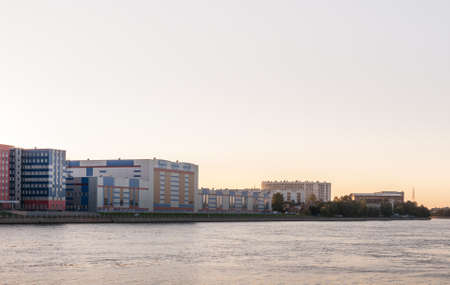 St. Petersburg, Russia - September 5, 2017:   Case of industrial concern out on the river. Evening shotのeditorial素材