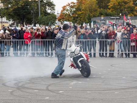 St. Petersburg, Russia - September 10, 2017: Demonstration performance of bikers on the Palace Square in St. Petersburgのeditorial素材