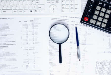 Office supplies, keyboard on financial statementsのeditorial素材