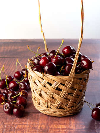 Sweet Cherry basket backgroundの写真素材