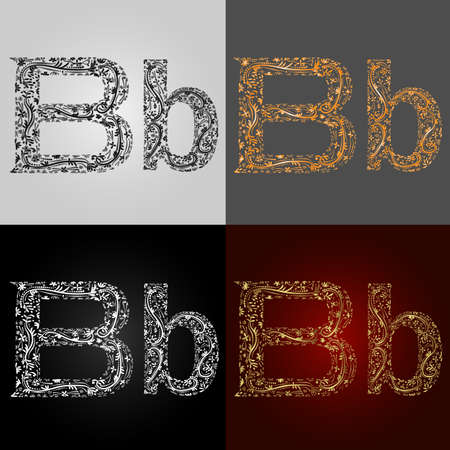 Set of alphabet visual styles. The letter "B". Lettering.のイラスト素材