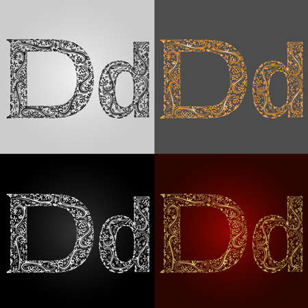 Set of alphabet visual styles. The letter D. Lettering. Handmadeのイラスト素材