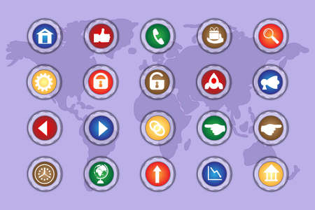 A set of icons on colored buttons with transparent elements.