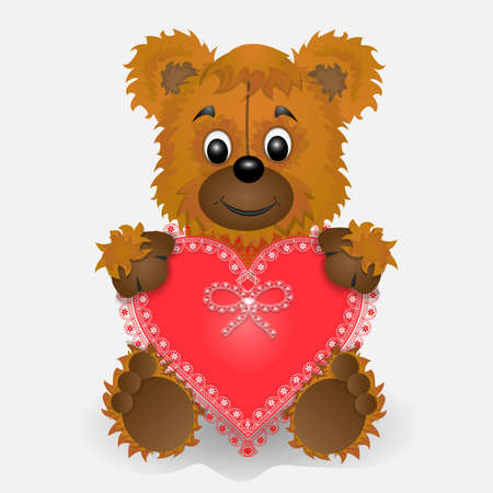 Toy bear holding in the paws of a heart postcardのイラスト素材