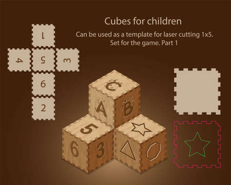 Cubes for children. Can be used as a template for laser cutting 1x5. Set for the game. Part 1のイラスト素材