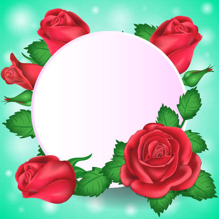 52. Valentines day greeting card round banner and roses. Vector illustrationのイラスト素材