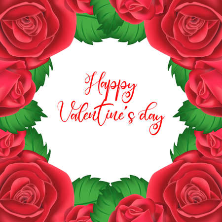 Valentines day frame with red roses for congratulations. Vector illustrationのイラスト素材