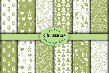 Christmas set of seamless backgroundのイラスト素材