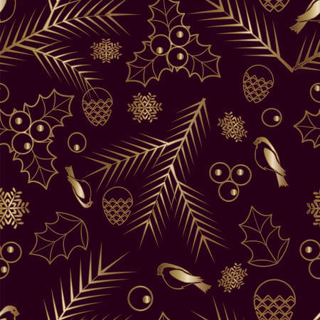 Seamless pattern Gold ornament on a brown background Merry Christmas and Happy New Yearのイラスト素材
