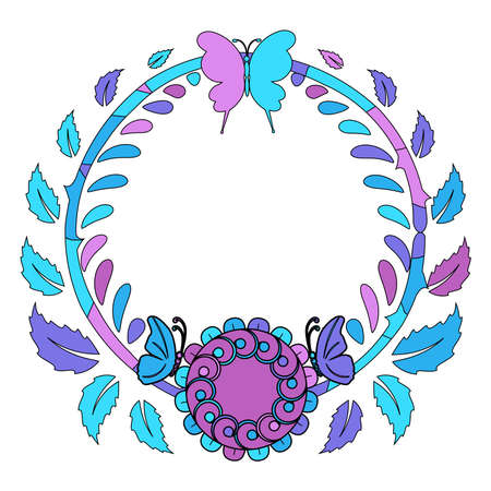 Colorful pattern or frame of flowers in pink, purple and blue colors, vector illustrationのイラスト素材