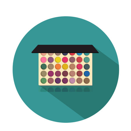 Eye shadow palette. Single flat color icon on the circle. Vector illustration. Large palette with bright eye shadows flat vector illustration isolated on blue backgroundのイラスト素材