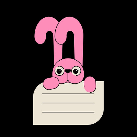 Funny greeting card with pink crazy rabbit flat simple vector for stickers, cards and professional designのイラスト素材