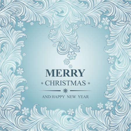 Poster Merry Christmas and Happy New Year. Winter pattern with Christmas toys. Ideal for banner, poster, invitations and greeting cards for holidays New Year and Christmas. Vector illustrationのイラスト素材