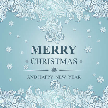 Poster Merry Christmas and Happy New Year. Winter pattern with Christmas toys. Ideal for banner, poster, invitations and greeting cards for holidays New Year and Christmas. Vector illustrationのイラスト素材