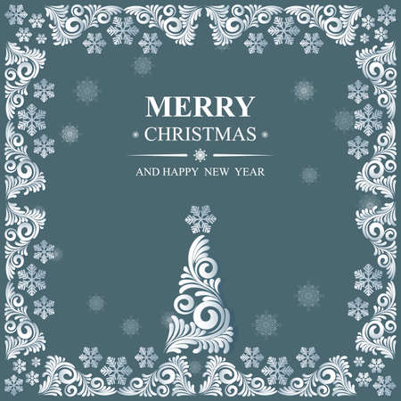 Poster Merry Christmas and Happy New Year. Winter pattern with Christmas toys. Ideal for banner, poster, invitations and greeting cards for holidays New Year and Christmas. Vector illustrationのイラスト素材