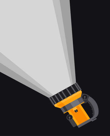 Yellow led flashlight shines in the darkness. Vector illustration. Flat design.のイラスト素材