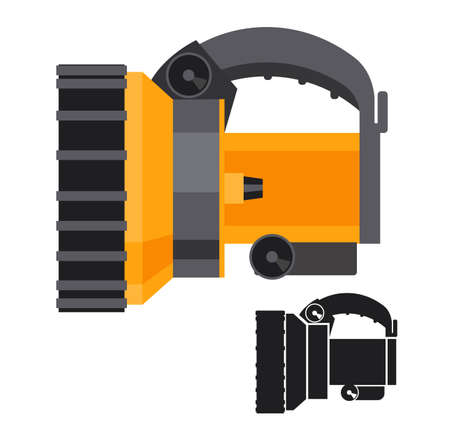 Yellow led flashlight on white background. Vector illustration. Flat designのイラスト素材
