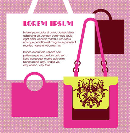 Banner with women's handbags. Ideal for presentations, advertising. Vector illustration in flat retro styleのイラスト素材