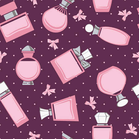 Seamless pattern with different perfume bottles and bowsのイラスト素材