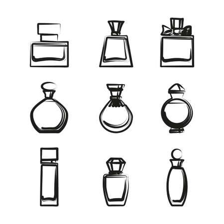 Set of different perfume bottles in vector format on a white background. Very easy to editのイラスト素材