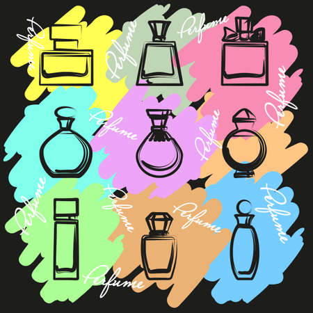 Set of different perfume bottles in vector format. Very easy to editのイラスト素材