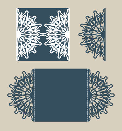 The layout of the cards in three additions. The template is suitable for greeting cards, invitations, menus, etc. the picture suitable for laser cutting or printing. Vector. Easy to editのイラスト素材