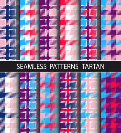Checkered pattern in large and small checks. Set seamless pattern tartan. Image is suitable for the design of packaging, home textile, flannel shirts, umbrellas, etc. Trendy hipster style backgroundのイラスト素材