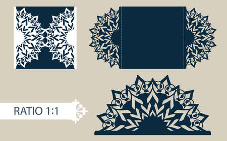 Layout congratulatory envelope with carved openwork pattern. Template is suitable for wedding greeting cards, invitations, etc. Picture suitable for laser cutting, plotter cutting or printing. Vectorのイラスト素材