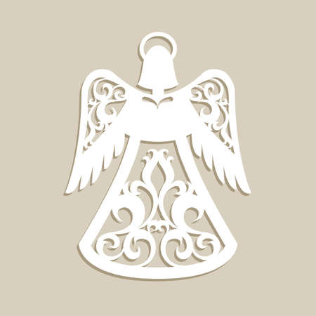 Christmas carved openwork angel. A template for laser cutting. Picture perfect for decorations holiday tree, greeting card, interior design, stencil production, for kids and family art creativityのイラスト素材