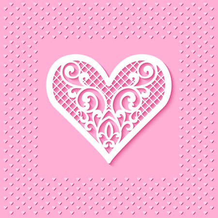 Vector greeting card for Valentines Day, wedding or birthday with a lace heartのイラスト素材