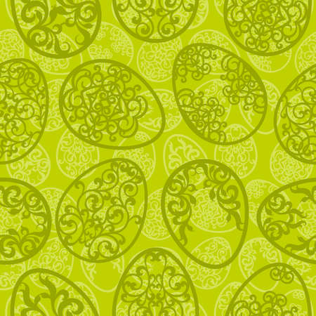 Easter seamless pattern with various carved eggs on green backgroundのイラスト素材