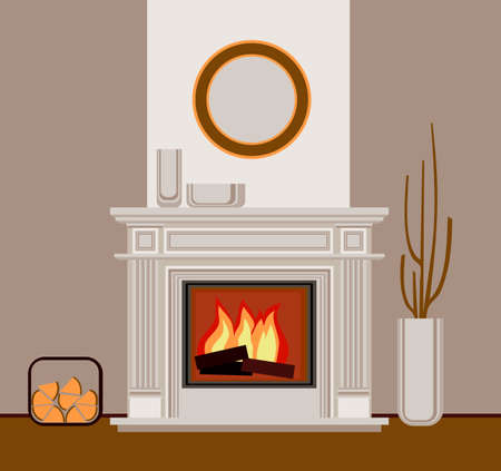 Classic fireplace with pilasters. The fragment of the interior living roomのイラスト素材