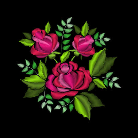 Bouquet of red roses. Stylish, fashionable, bright floral arrangements for embroidery textile productsのイラスト素材