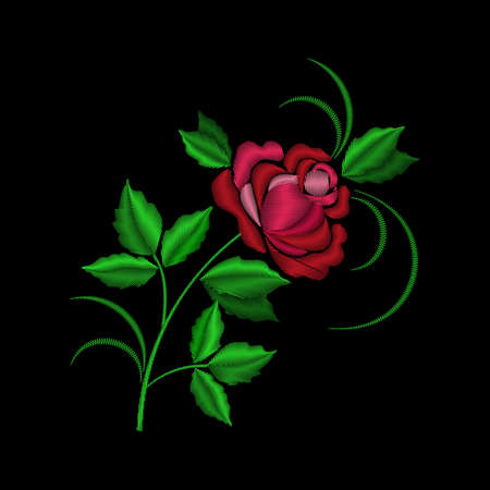 A beautiful red rose. Stylish, fashionable, bright floral arrangements for embroidery textile productsのイラスト素材