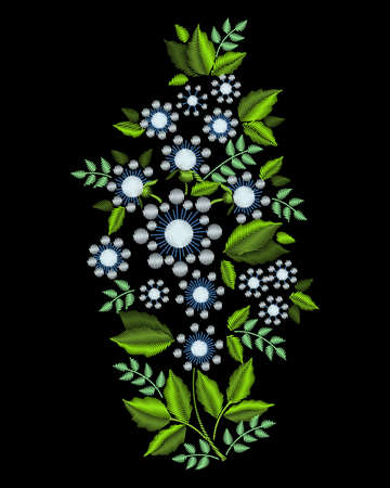 A bouquet of white flowers. Stylish, fashionable, bright floral arrangements for embroidery textile productsのイラスト素材