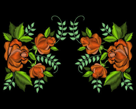 Bouquets of roses. Stylish, fashionable, bright floral arrangements for embroidery textile productsのイラスト素材