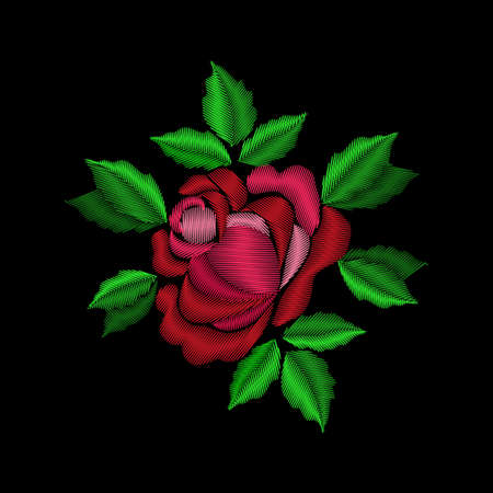 A beautiful red rose. Stylish, fashionable, bright floral arrangements for embroidery textile productsのイラスト素材