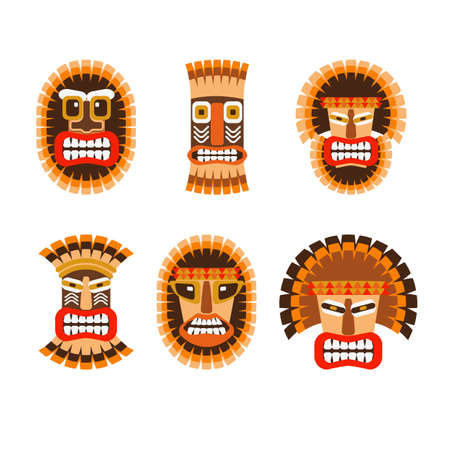 Tribal ethnic african ritual masks set. Vector illustrationのイラスト素材