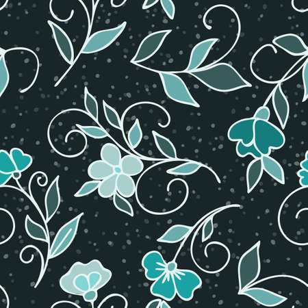 Seamless floral pattern of small decorative flowers in folk style. Botanical hand drawn illustration. Design for packaging, weddings cards, fabrics, textiles, websiteのイラスト素材