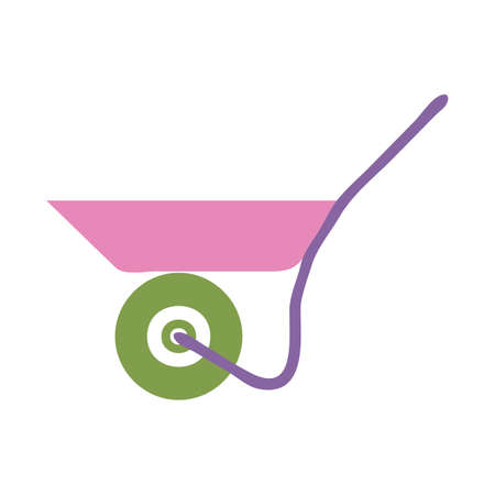 Pink garden wheelbarrow, empty isolated on white background. Vector illustration in cartoon style  for graphic and web designのイラスト素材